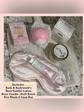 Rose’ BBW lotion Spa Gift Set W/Eye Mask, Candle, Bath Bomb and more🌹🆕🌹